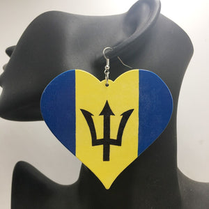 Free Shipping! Printing Barbados Flag Heart Wooden Earrings