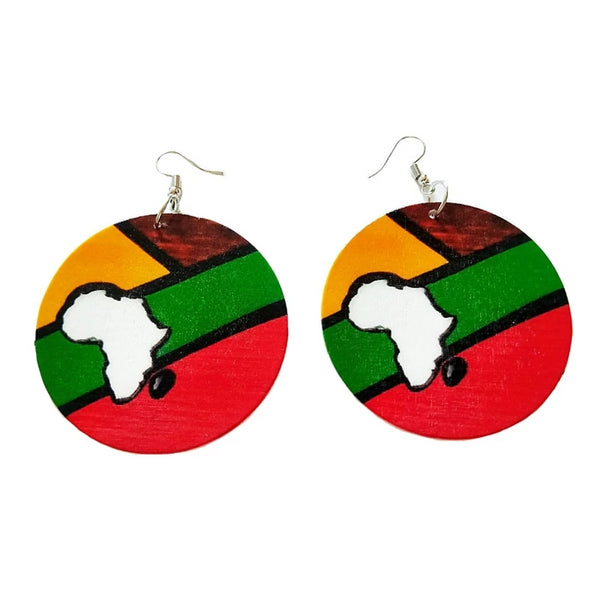 Colorful Africa Map Wood Earring