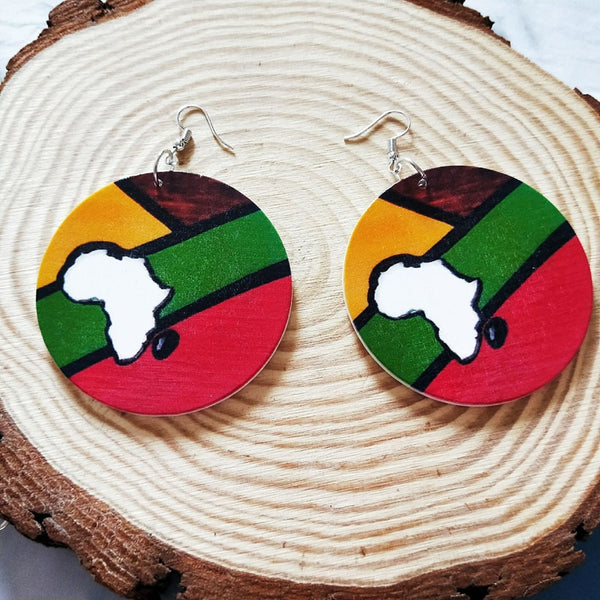 Colorful Africa Map Wood Earring