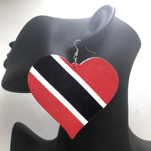 Trinidad/Tobago Flag Heart Wooden Earrings